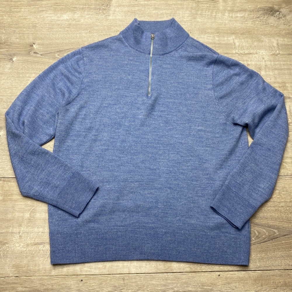 J.Crew Sweater Quarter-Zip Mens L Blue Merino Wool Blend Mock Neck Pullover